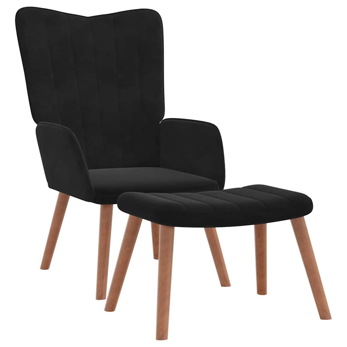 Scaun de relaxare cu taburet, negru, catifea - WALTI WALTI