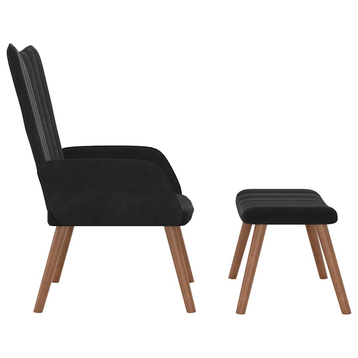 Scaun de relaxare cu taburet, negru, catifea - WALTI WALTI