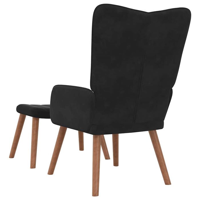 Scaun de relaxare cu taburet, negru, catifea - WALTI WALTI