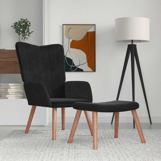 Scaun de relaxare cu taburet, negru, catifea - WALTI WALTI