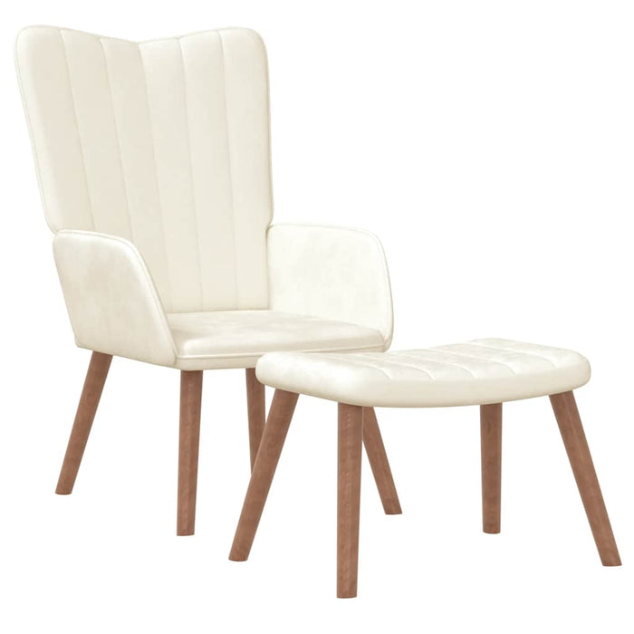 Scaun de relaxare cu taburet, alb crem, catifea WALTI