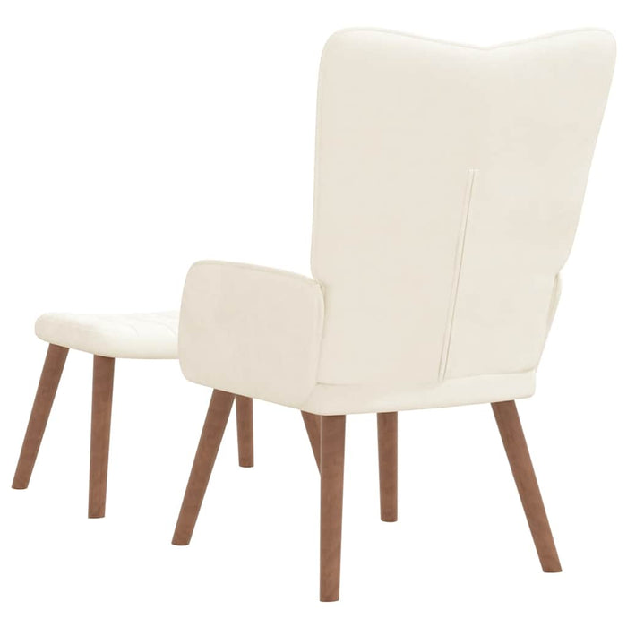 Scaun de relaxare cu taburet, alb crem, catifea WALTI
