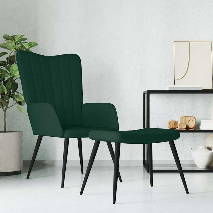 Scaun de relaxare cu taburet, verde închis, catifea - WALTI WALTI