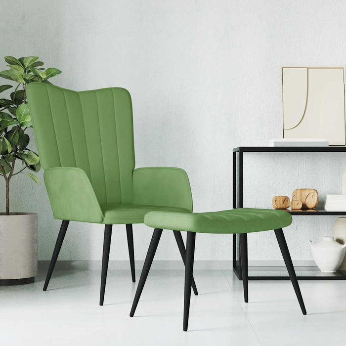 Scaun de relaxare cu taburet, verde deschis, catifea WALTI