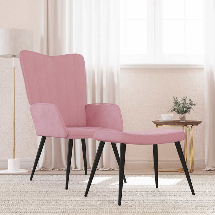Scaun de relaxare cu taburet, roz, catifea - WALTI WALTI