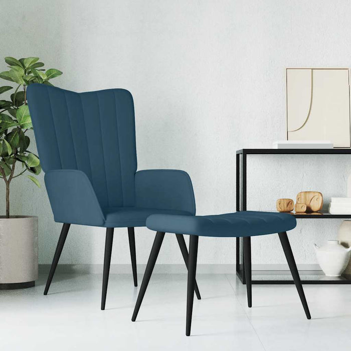 Scaun de relaxare cu taburet, albastru, catifea - WALTI WALTI
