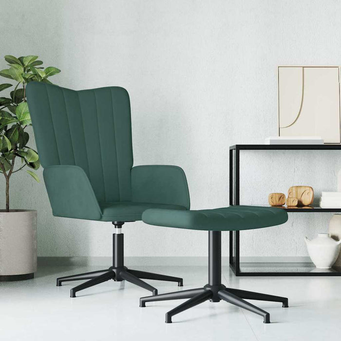 Scaun de relaxare cu taburet, verde închis, catifea WALTI