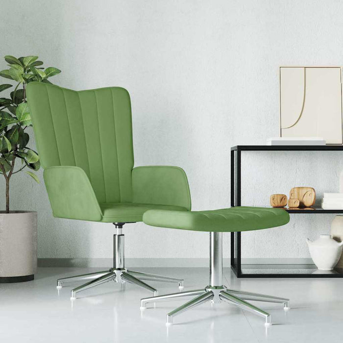Scaun de relaxare cu taburet, verde deschis, catifea WALTI
