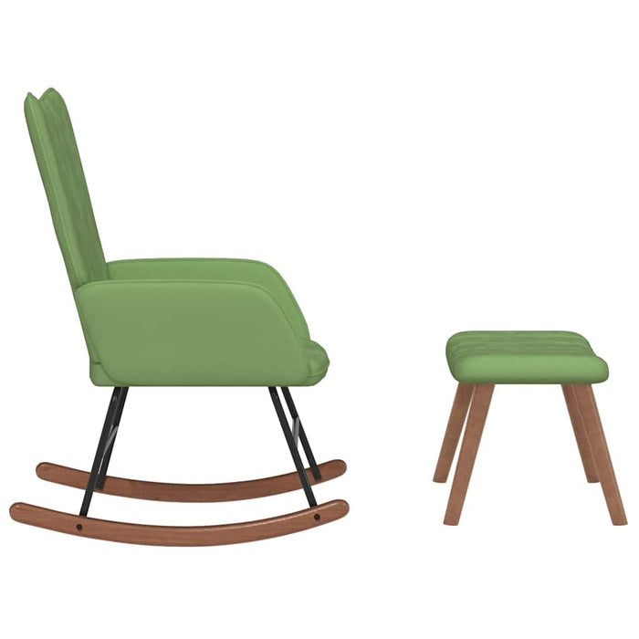 Scaun balansoar cu taburet, verde deschis, catifea WALTI