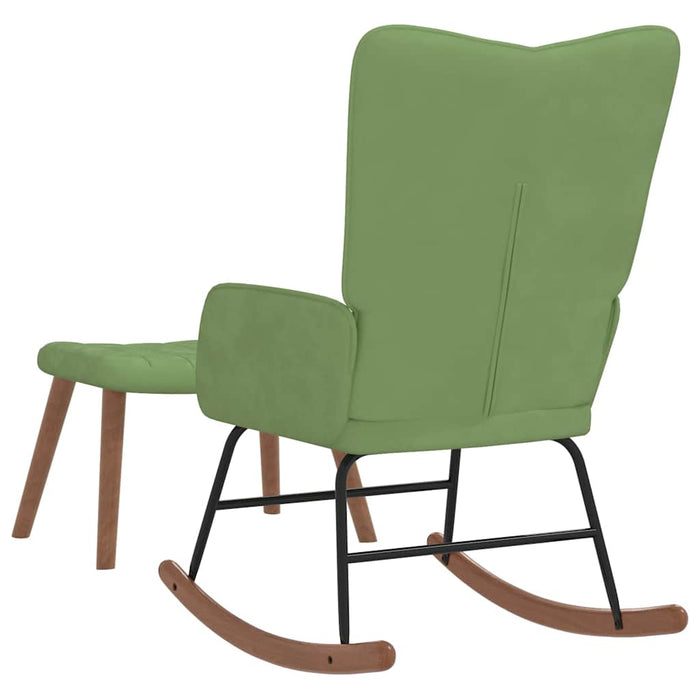 Scaun balansoar cu taburet, verde deschis, catifea WALTI