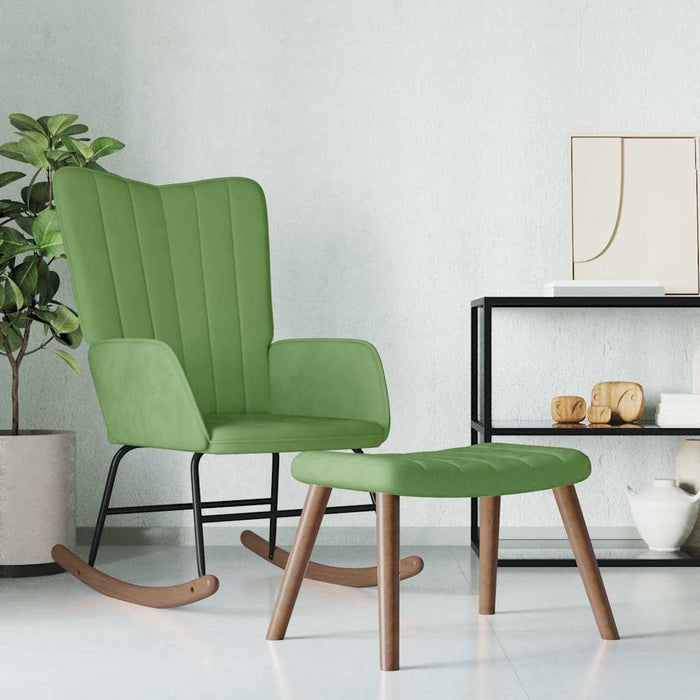 Scaun balansoar cu taburet, verde deschis, catifea WALTI