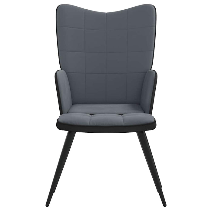Scaun de relaxare cu taburet, gri închis, catifea și PVC WALTI
