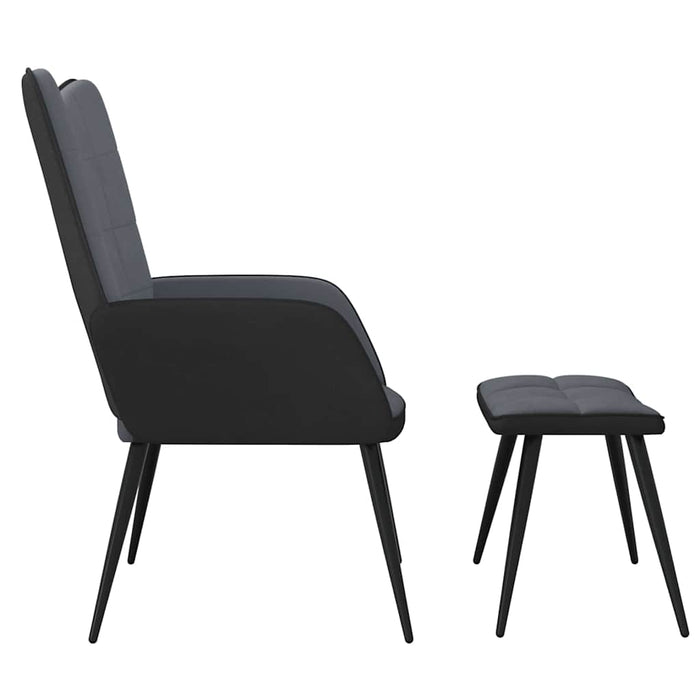 Scaun de relaxare cu taburet, gri închis, catifea și PVC WALTI