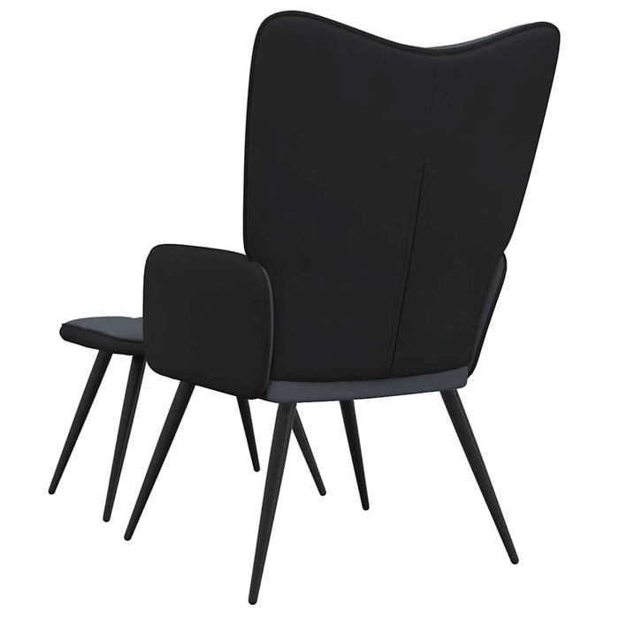Scaun de relaxare cu taburet, gri închis, catifea și PVC WALTI