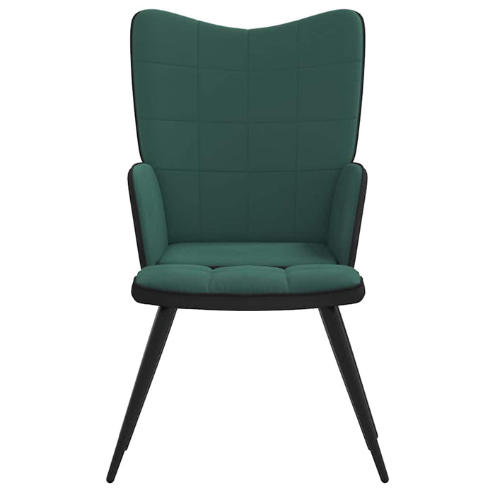 Scaun de relaxare cu taburet, verde închis, catifea și PVC WALTI