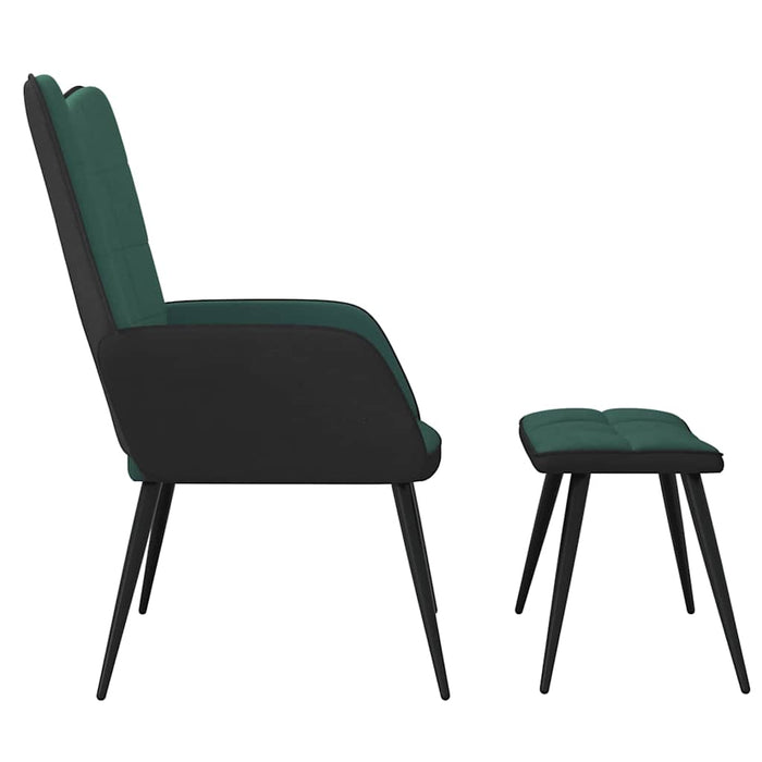 Scaun de relaxare cu taburet, verde închis, catifea și PVC WALTI