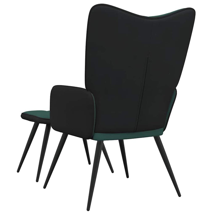 Scaun de relaxare cu taburet, verde închis, catifea și PVC WALTI