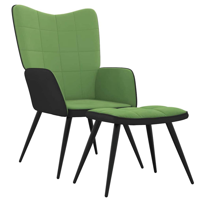 Scaun de relaxare cu taburet, verde deschis, catifea și PVC WALTI