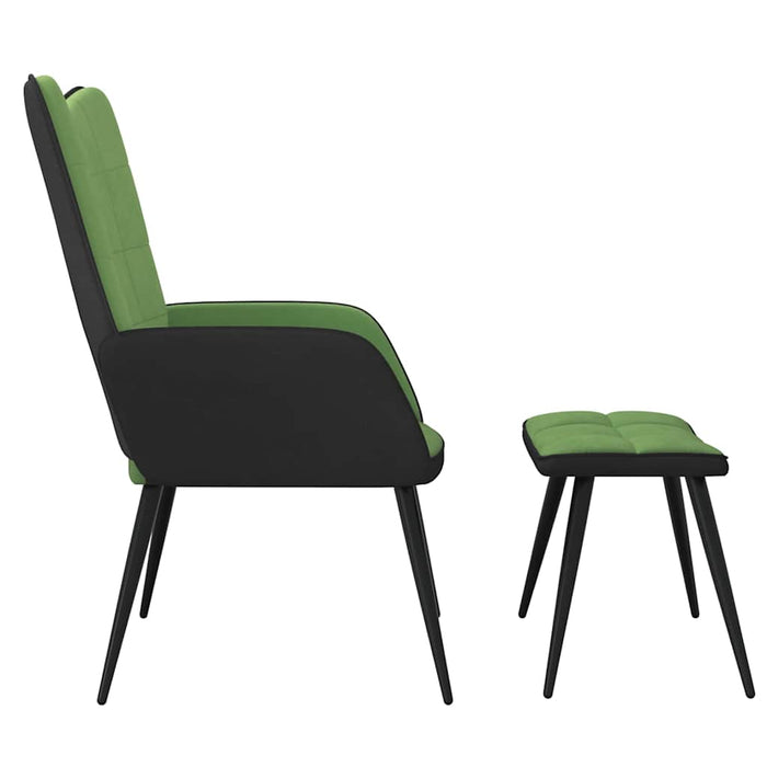 Scaun de relaxare cu taburet, verde deschis, catifea și PVC WALTI