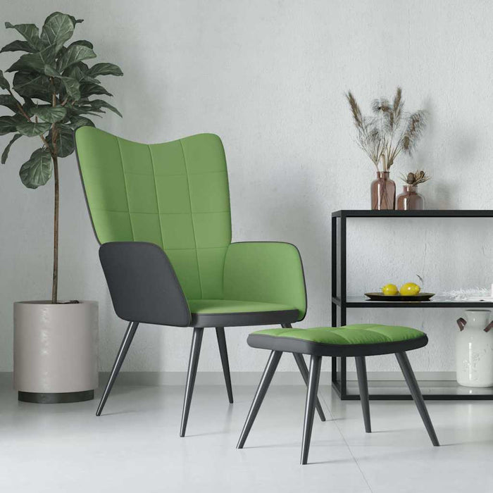Scaun de relaxare cu taburet, verde deschis, catifea și PVC WALTI