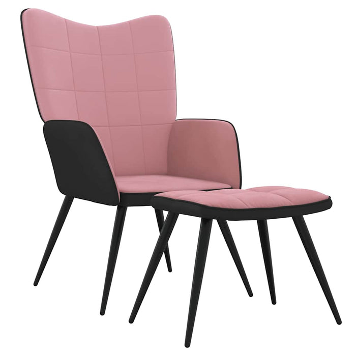 Scaun de relaxare cu taburet, roz, catifea și PVC WALTI