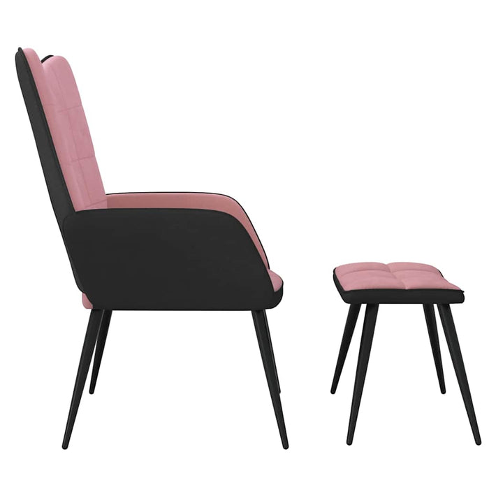 Scaun de relaxare cu taburet, roz, catifea și PVC WALTI