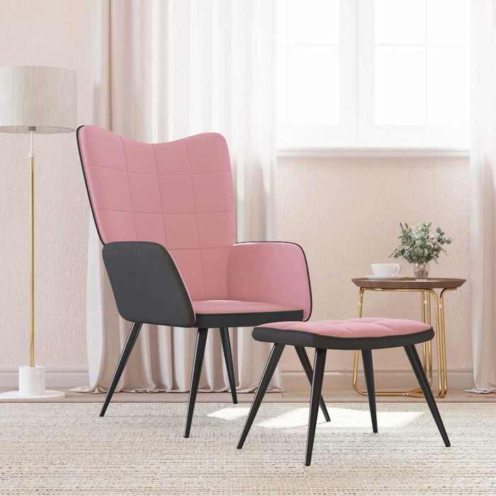 Scaun de relaxare cu taburet, roz, catifea și PVC WALTI