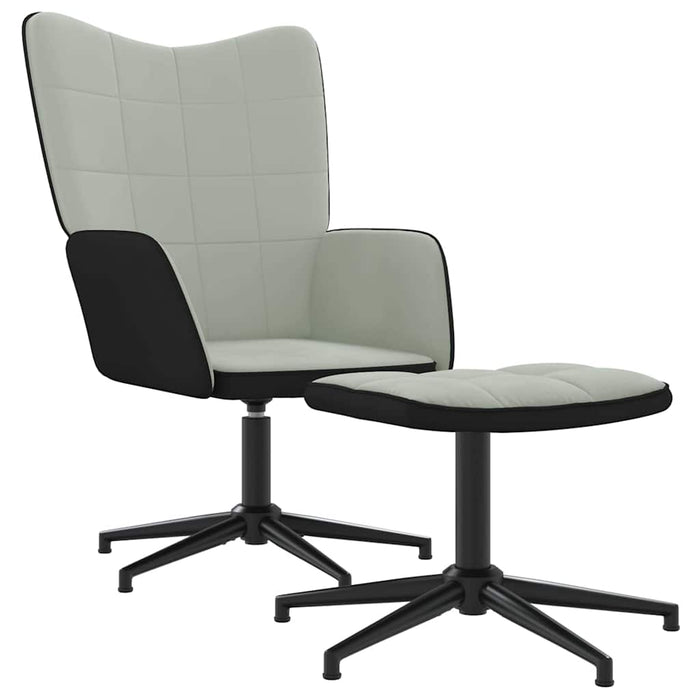 Scaun de relaxare cu taburet, gri deschis, catifea și PVC WALTI