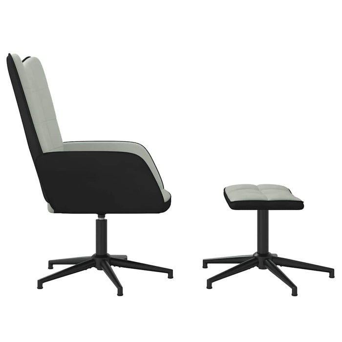 Scaun de relaxare cu taburet, gri deschis, catifea și PVC WALTI