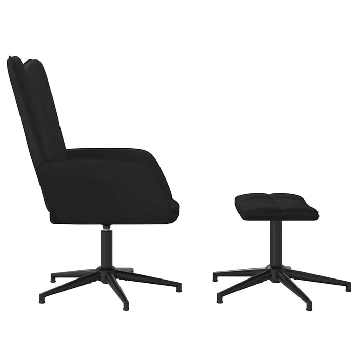 Scaun de relaxare cu taburet, negru, catifea și PVC WALTI