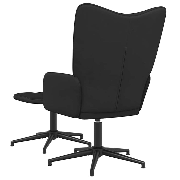 Scaun de relaxare cu taburet, negru, catifea și PVC WALTI