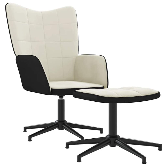 Scaun de relaxare cu taburet, alb crem, catifea și PVC WALTI