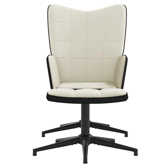 Scaun de relaxare cu taburet, alb crem, catifea și PVC WALTI