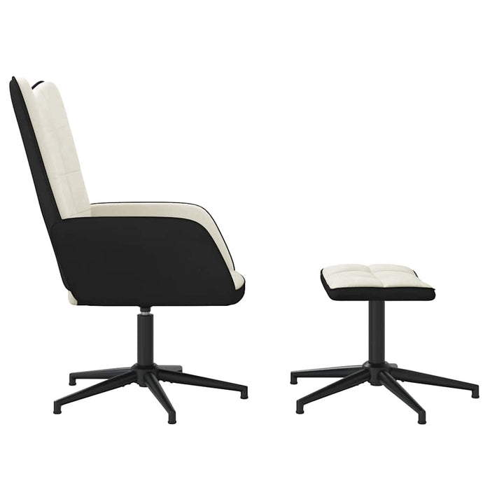 Scaun de relaxare cu taburet, alb crem, catifea și PVC WALTI