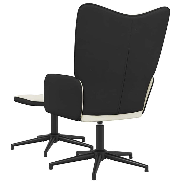 Scaun de relaxare cu taburet, alb crem, catifea și PVC WALTI