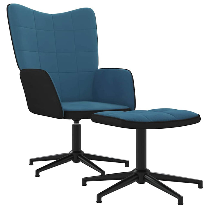 Scaun de relaxare cu taburet, albastru, catifea și PVC WALTI