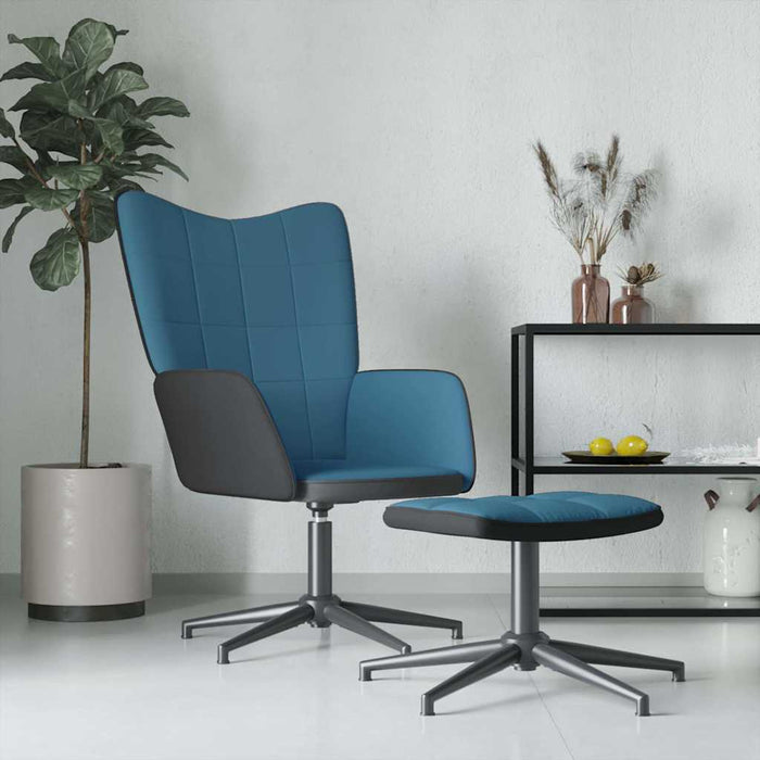 Scaun de relaxare cu taburet, albastru, catifea și PVC WALTI