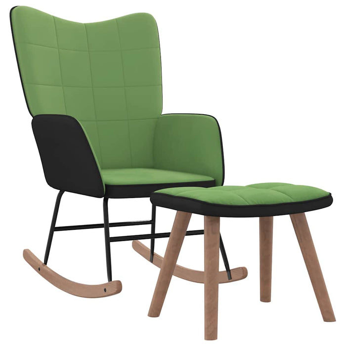 Scaun balansoar cu taburet, verde deschis, catifea și PVC WALTI