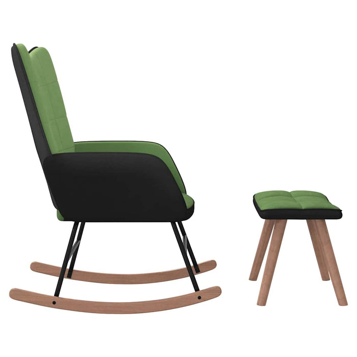 Scaun balansoar cu taburet, verde deschis, catifea și PVC WALTI