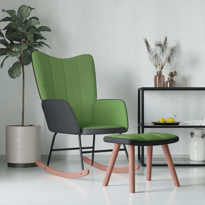 Scaun balansoar cu taburet, verde deschis, catifea și PVC WALTI
