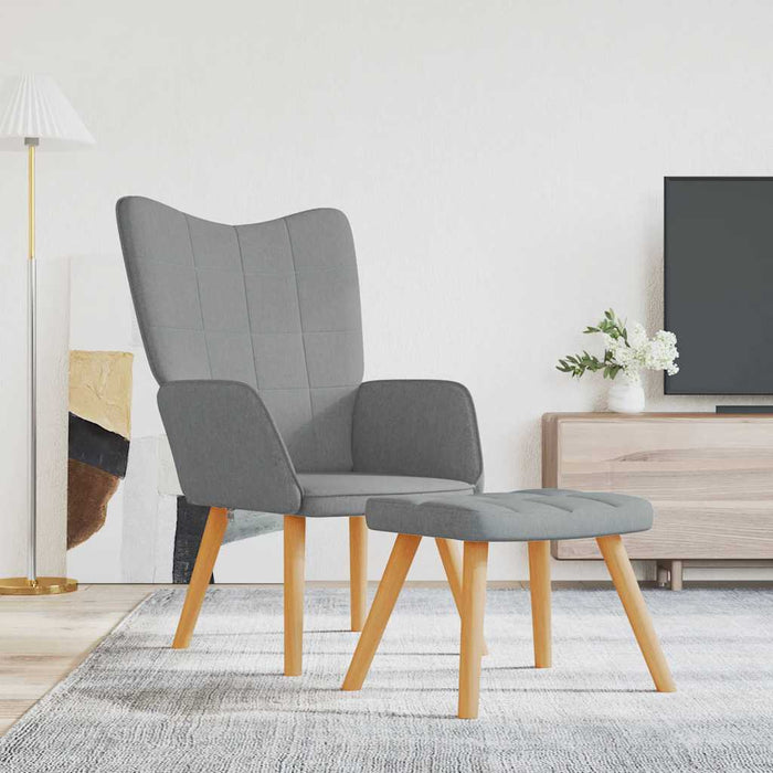 Scaun de relaxare cu taburet, gri deschis, textil - WALTI WALTI