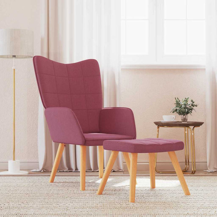 Scaun de relaxare cu taburet, roșu vin, textil WALTI
