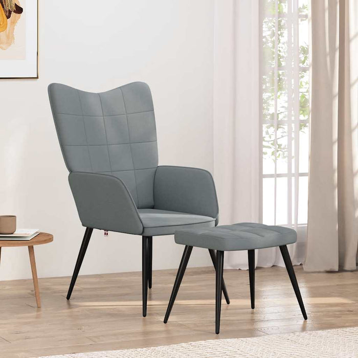 Scaun de relaxare cu taburet, gri deschis,textil - WALTI WALTI