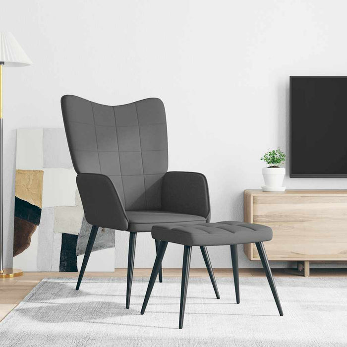 Scaun de relaxare cu taburet, gri închis, textil - WALTI WALTI
