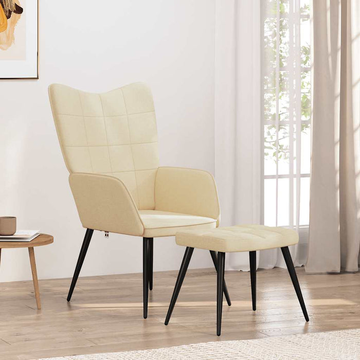 Scaun de relaxare cu taburet, crem, textil - WALTI WALTI