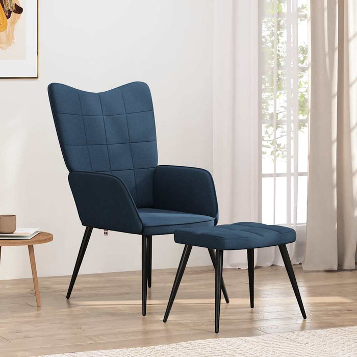 Scaun de relaxare cu taburet, albastru, textil - WALTI WALTI