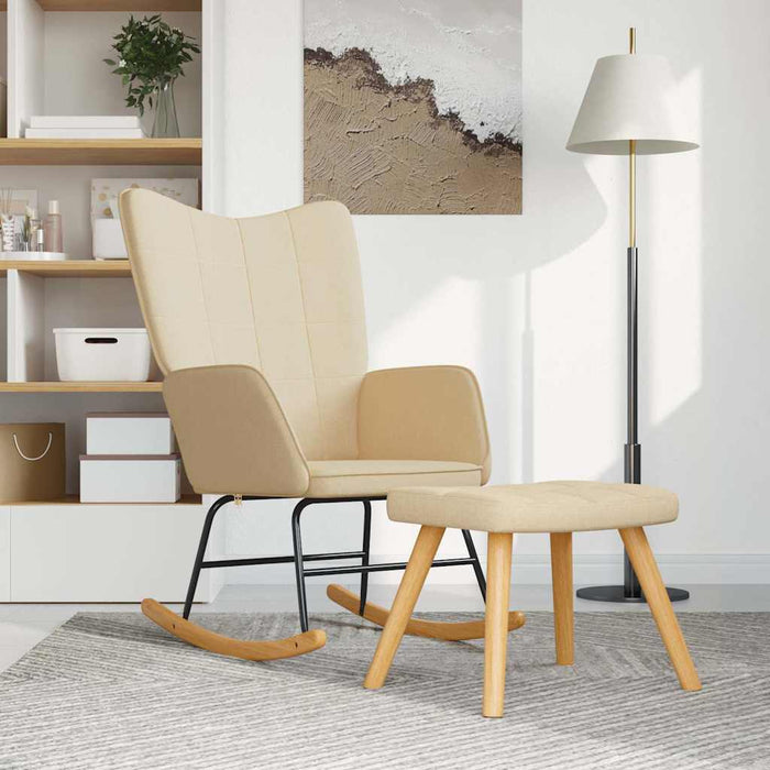 Scaun balansoar cu taburet, crem, textil - WALTI WALTI