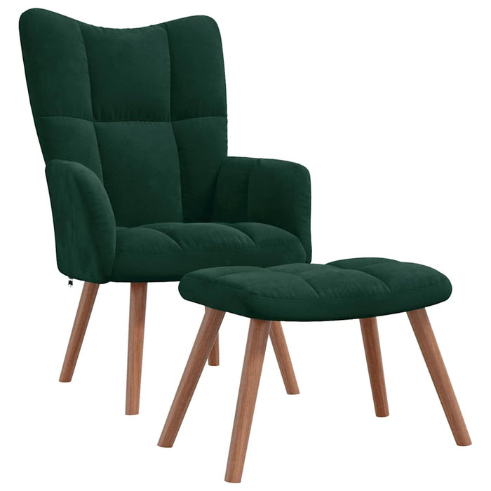 Scaun de relaxare cu taburet, verde închis, catifea - WALTI WALTI
