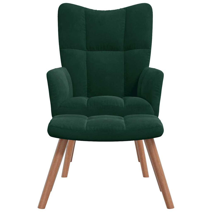 Scaun de relaxare cu taburet, verde închis, catifea - WALTI WALTI