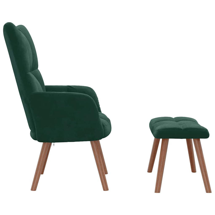 Scaun de relaxare cu taburet, verde închis, catifea - WALTI WALTI